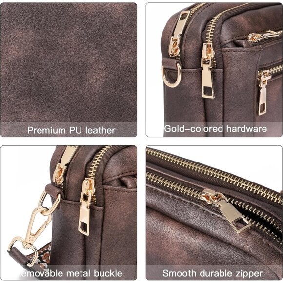 Telena Women Coffee Trendy Vegan Leather Shoulder Handbags With Adjustable Strap - Picture 6 of 7